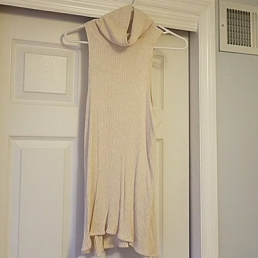 Free People cowl neck ribbed sweater cream beige